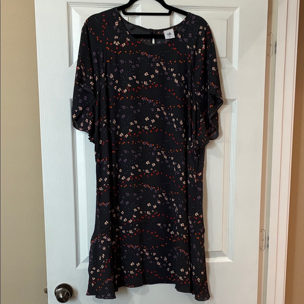CAbi Black Midi Dress with Floral Accents